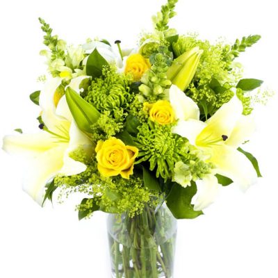Mother's Day Arrangement Lime Greens Yellows Creams