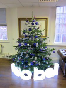 Office Christmas Tree - Decorated - Blue & Silver