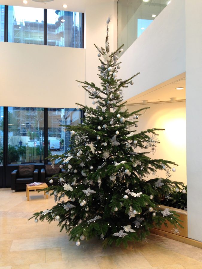 Office Christmas Tree 12ft White and Silver  Flowers by 