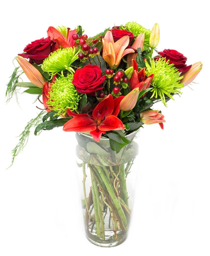 Red Roses Bouquet - Reds & Lime Greens