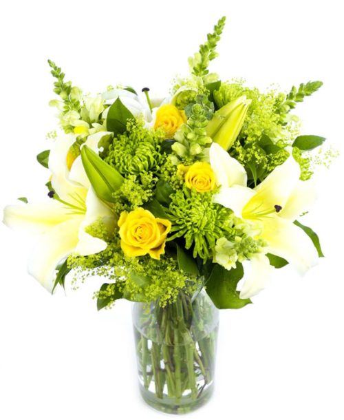 Mother's Day Arrangement Lime Greens Yellows Creams