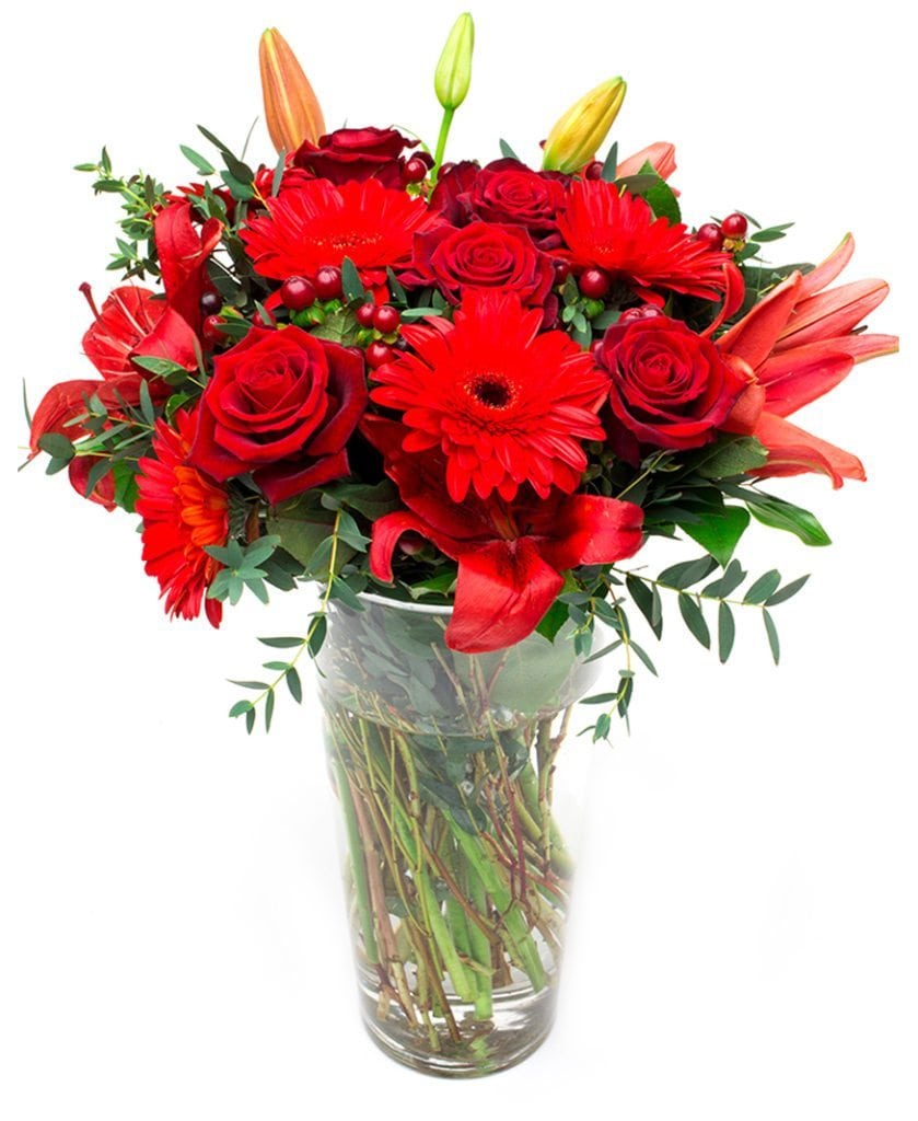 Roses & Lilies Bouquet - Reds
