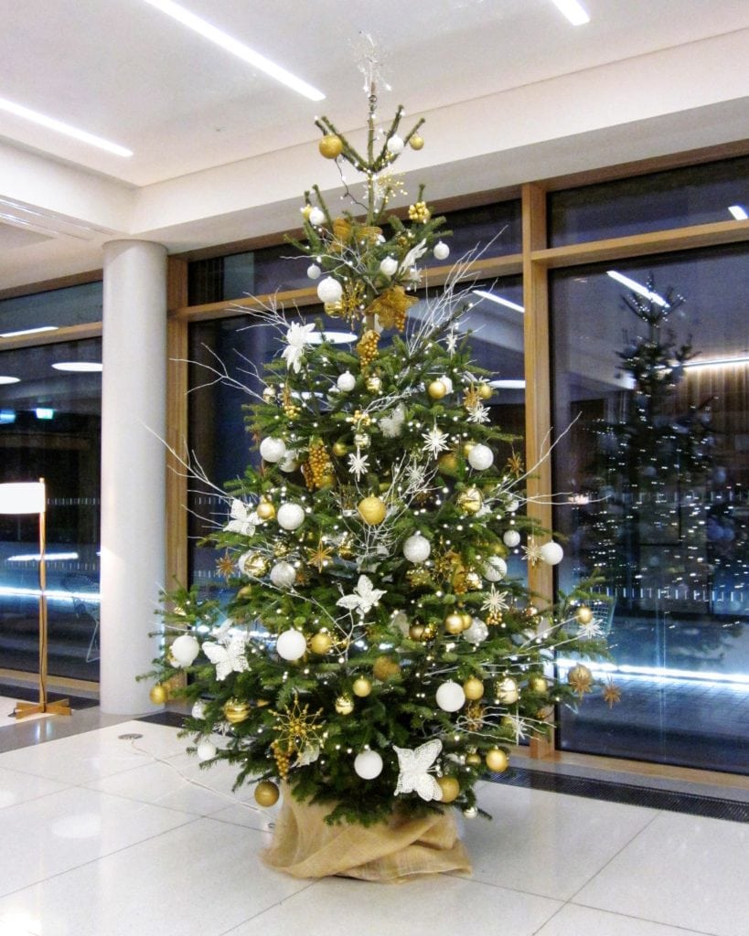 Office Christmas Tree - Decorated - White & Gold