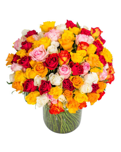 90 Long Stemmed Mixed Roses - Fresh Mixed Roses, Rainbow Roses, Mixed Roses Bouquet, 90 Mixed Roses, Order Rainbow Roses, Mixed Rose Bouquet, Mixed Roses, Rainbow Roses Delivery, Send Mixed Roses
