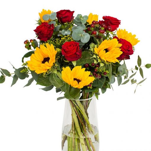 Sunflower & Red Roses Bouquet Flowers by Flourish